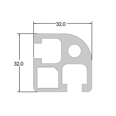 10-3232RC-0-500MM MODULAR SOLUTIONS EXTRUDED PROFILE<br>32MM X 32MM ROUND CORNER, CUT TO THE LENGTH OF 500 MM